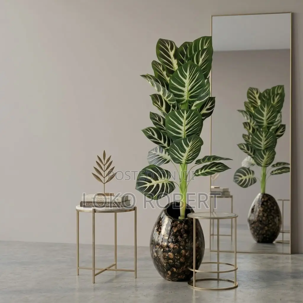 Large Artificial Flower Floor Plant With Luxury Gold Oval Vase