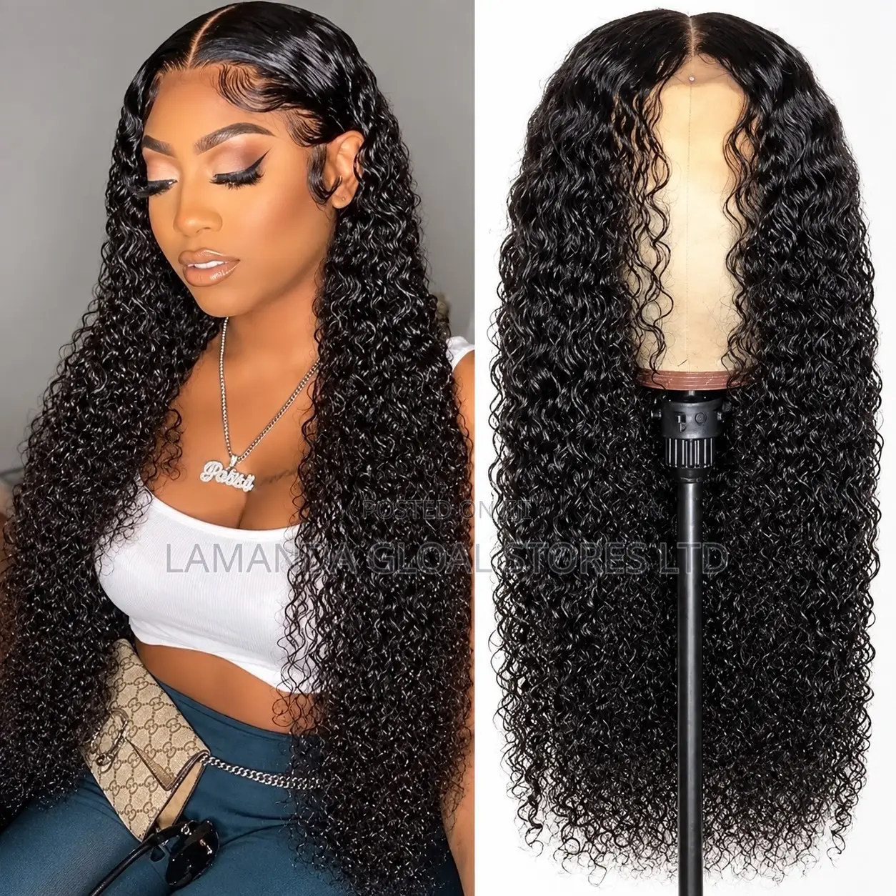 Long Kinky Curly Middle Part HD Lace Front Human Hair Wig
