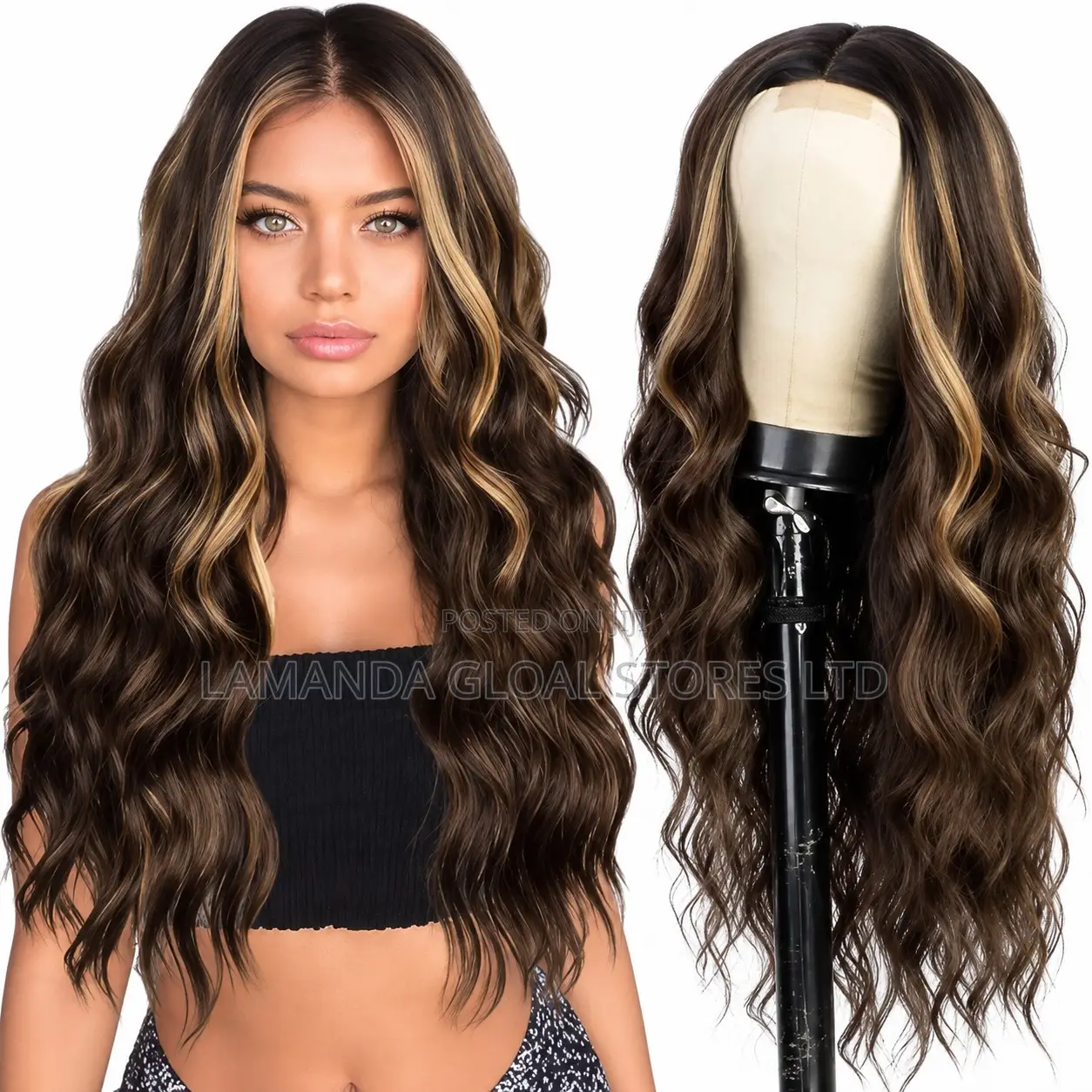 Long Highlighted Body Wave Middle Part HD Lace Front Wig