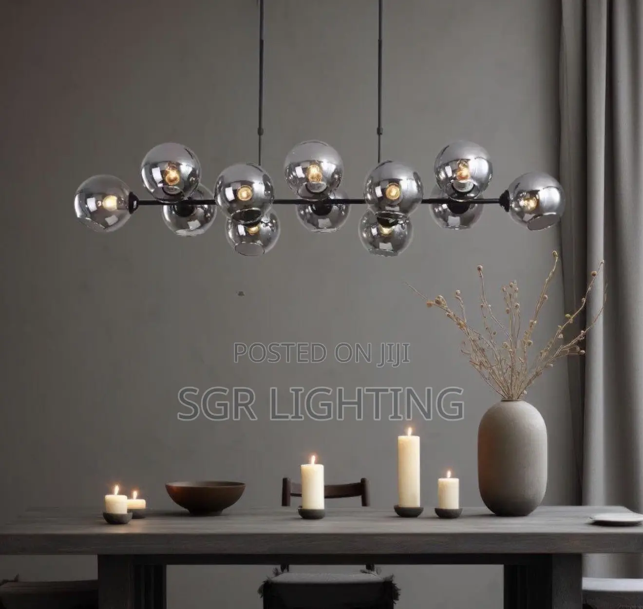Grey Glass LED Pendant Lights for Living Room Chandeliers Island Bedr