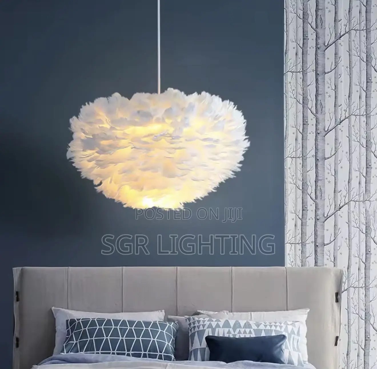 Living Room Sitting Room Nordic White Feather Lamp, Pendant Light