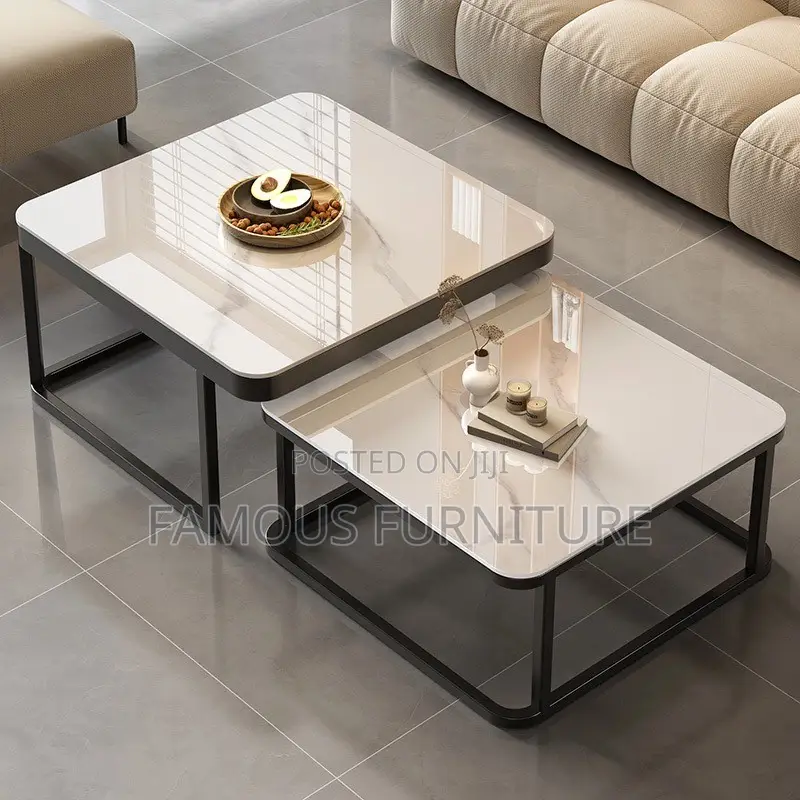 Modern 2-in-1 Round Nesting Coffee Table Set Feat Elegant Grey Marble