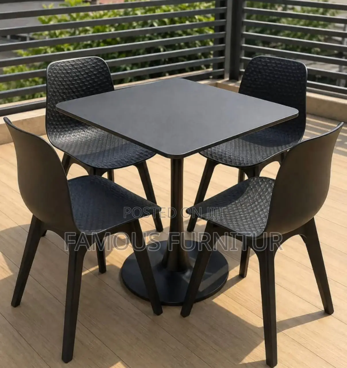 Modern Four-Seater Outdoor Dining Set Featuring a Square Black Table