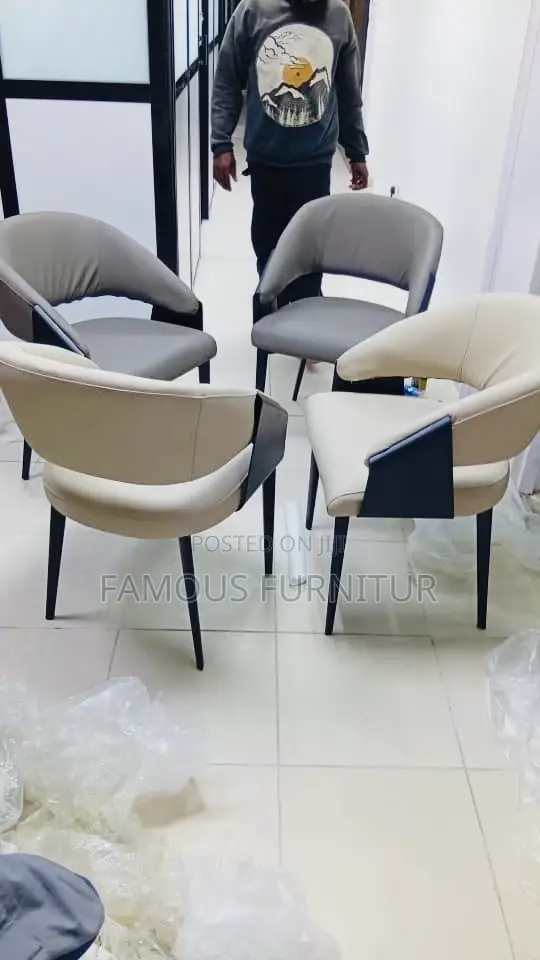 Modern Upholstered Leather Dining Chairs With Curved Padded Armrests
