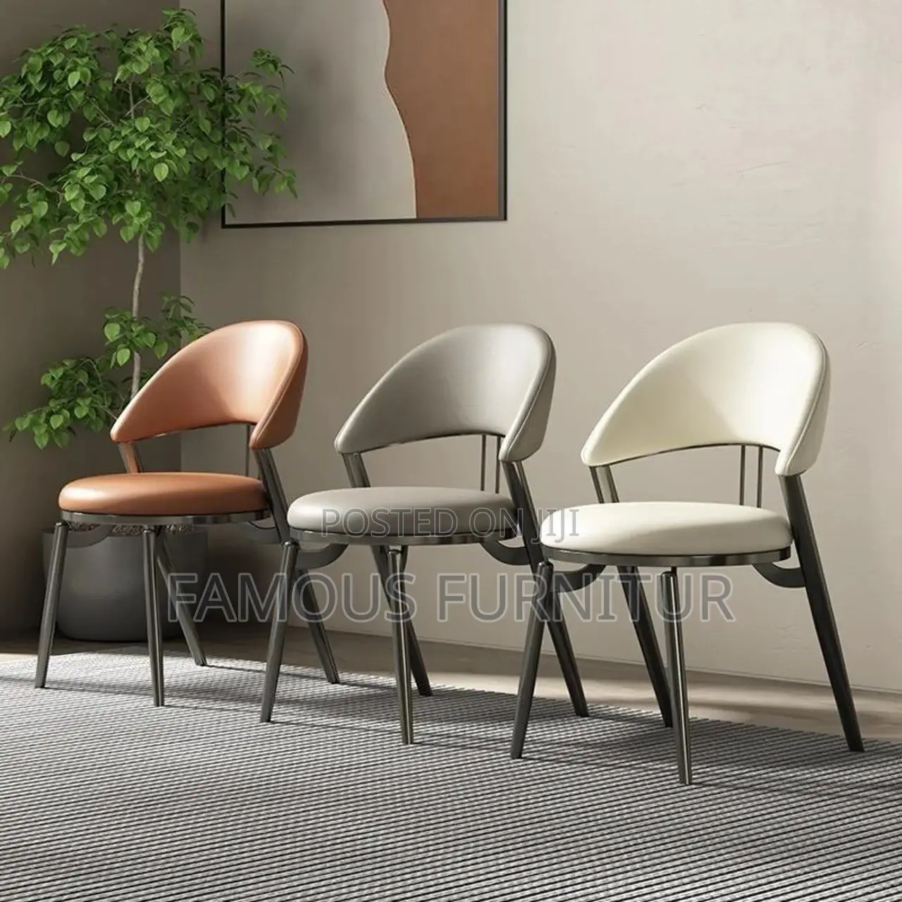 Modern Upholstered Leather Dining Chairs With Curved Padded Armrests
