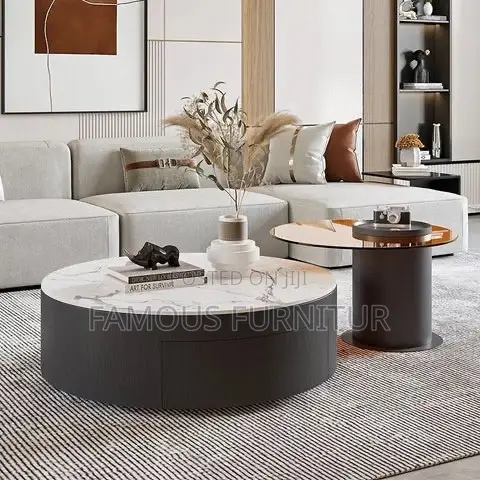 Modern 2-in-1 Round Marble-Top Center Table With a Built-in Drawer