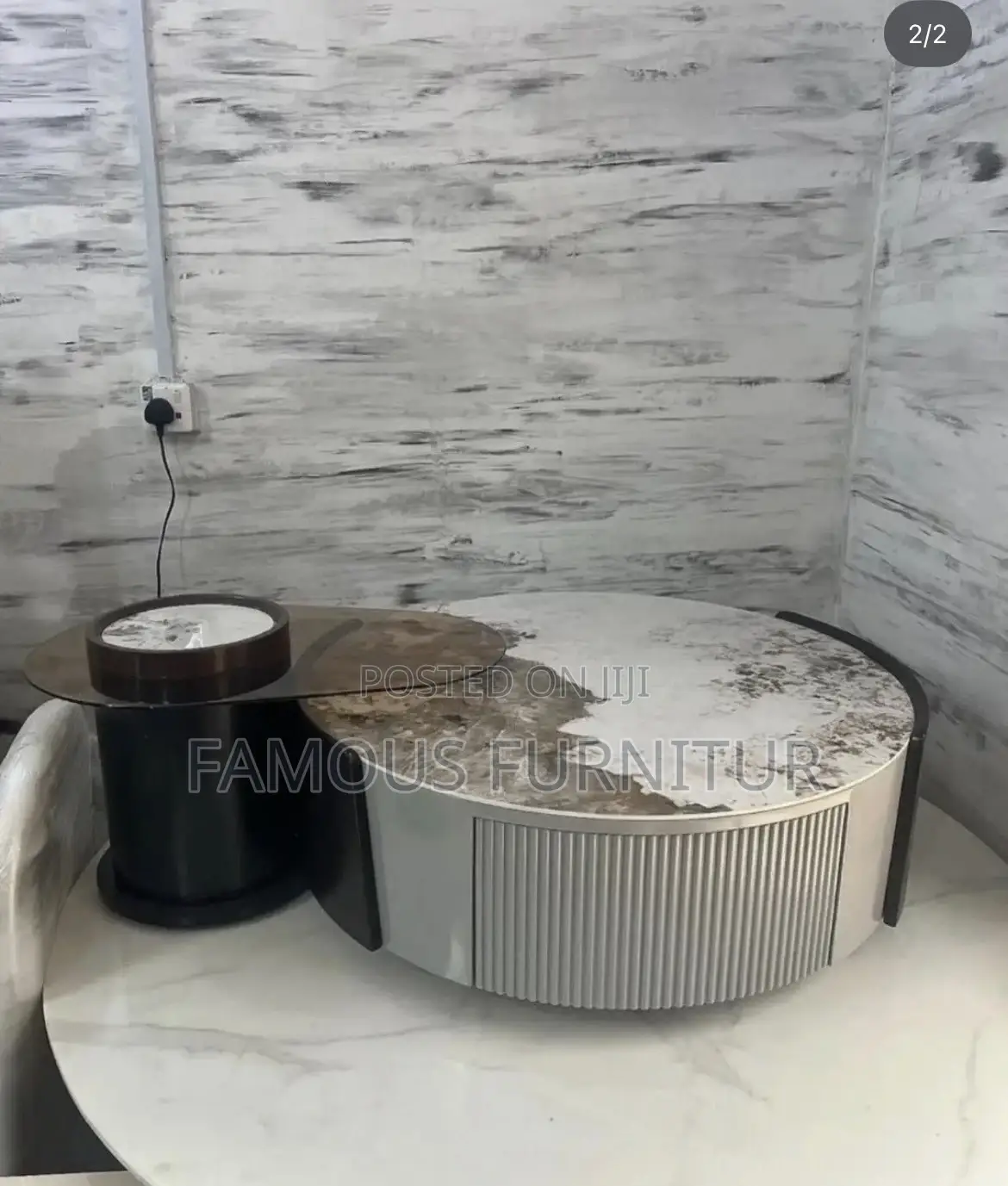 Modern 2-in-1 Round Marble-Top Center Table With a Built-in Drawer