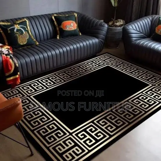 Modern Center Rug Featuring a Striking Black Marble-Look Center Framed