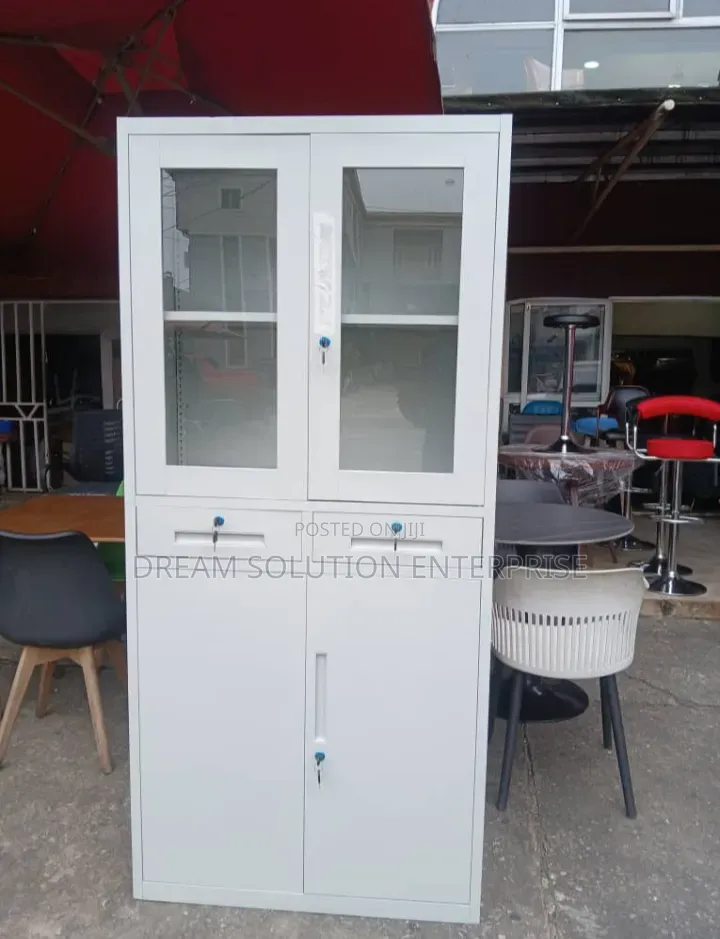Quality Office Half Glass Filling Cabinet With Two Drawers