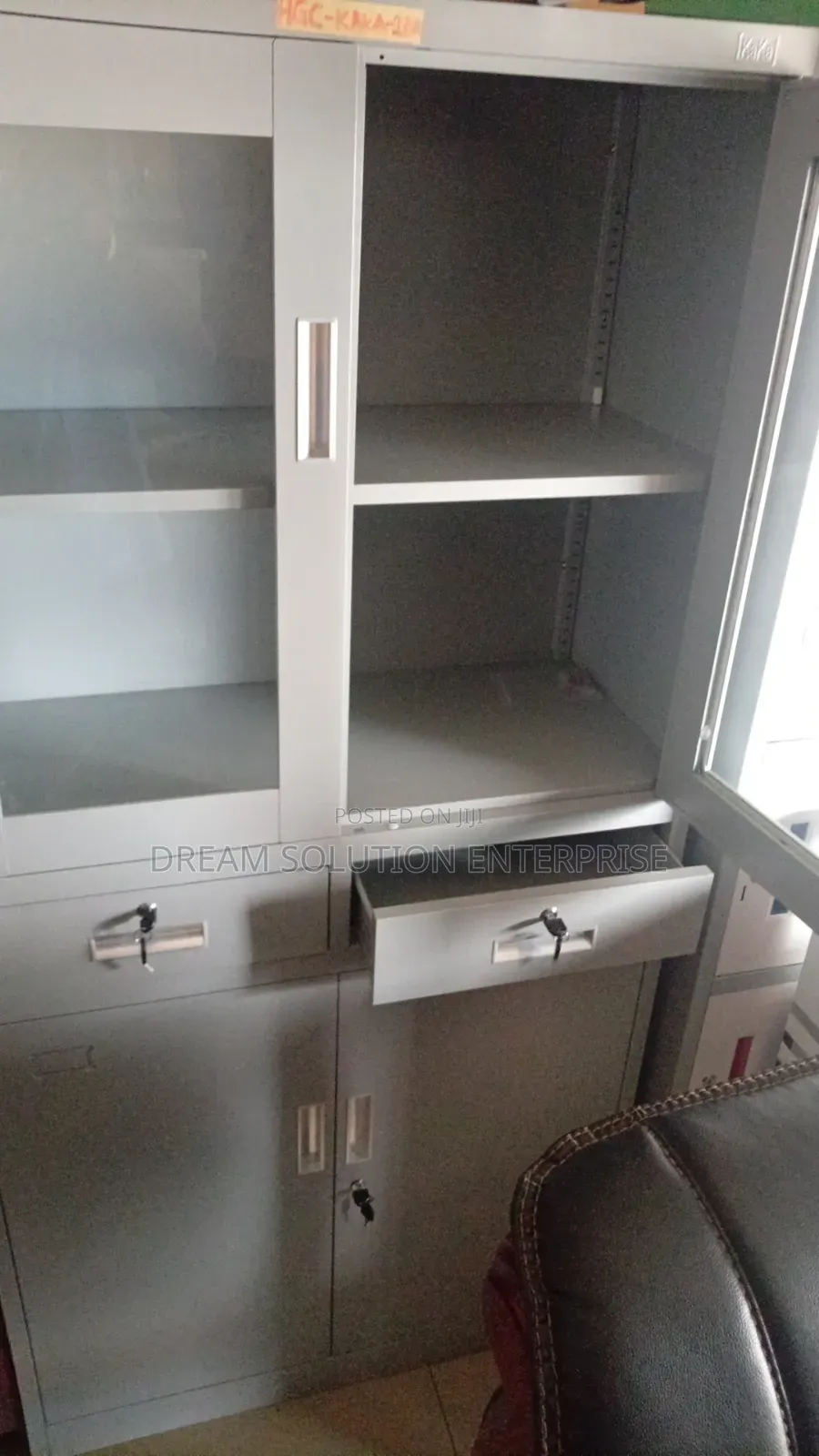 Quality Office Half Glass Filling Cabinet With Two Drawers
