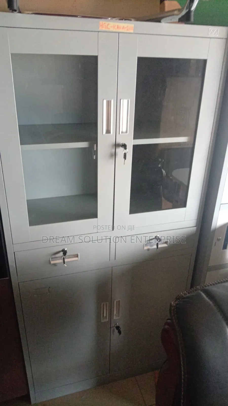 Quality Office Half Glass Filling Cabinet With Two Drawers