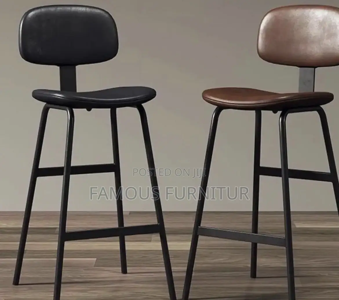 Modern Industrial-Style Bar Stools With Padded Leather-Look Seats,