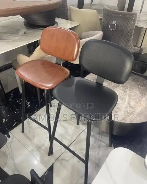 Modern Industrial-Style Bar Stools With Padded Leather-Look Seats,