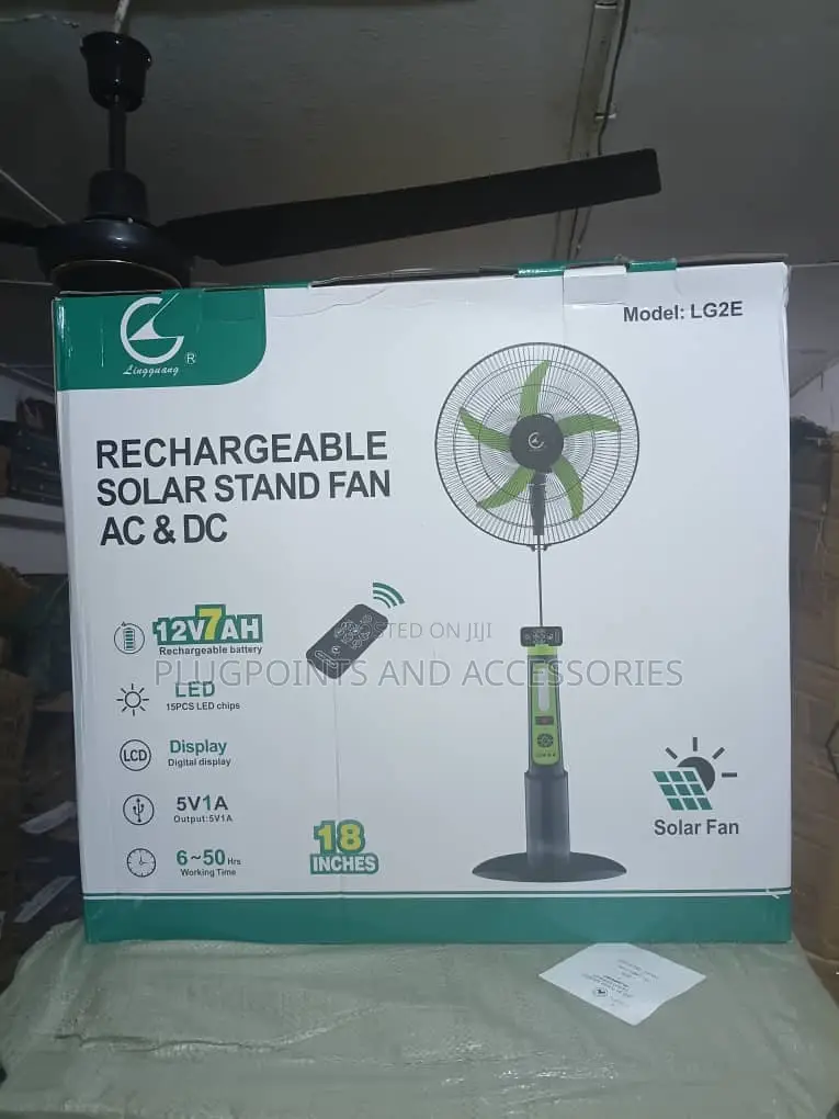 Linguang Lg2e AC DC Solar Rechargeable Stand Fan 18-Inch MBER DEALS