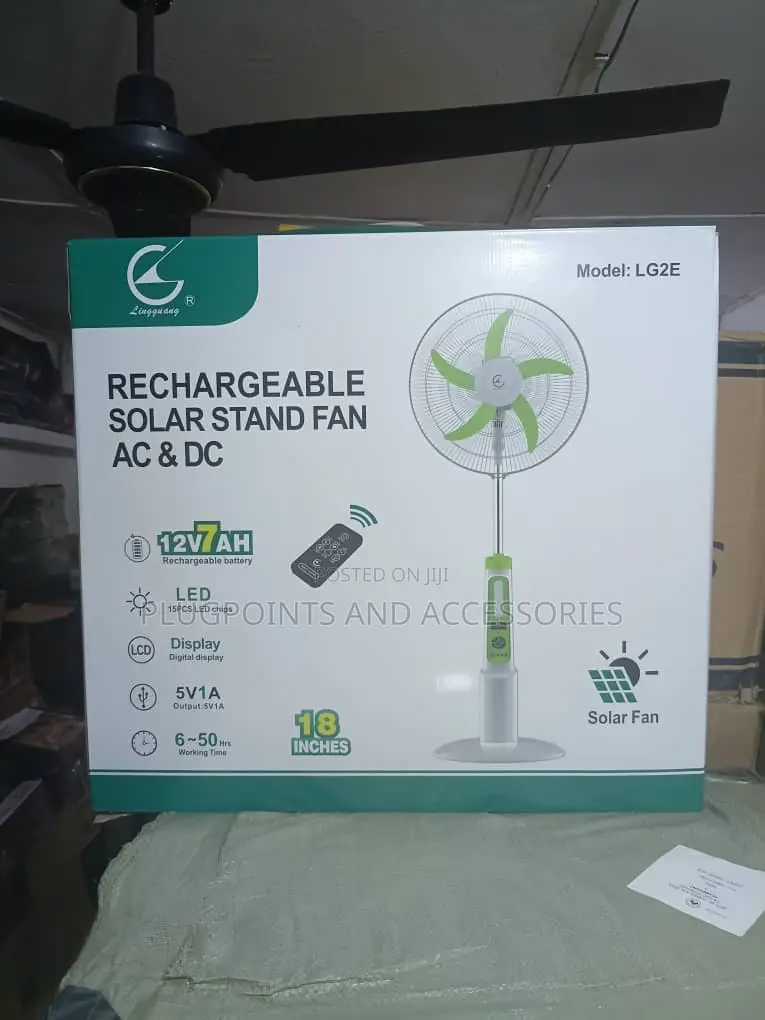 Linguang Lg2e AC DC Solar Rechargeable Stand Fan 18-Inch MBER DEALS