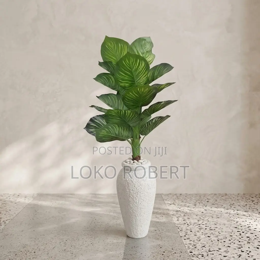 Large Artificial Calathea Floor Plant in Black/White Indoor Faux Decor