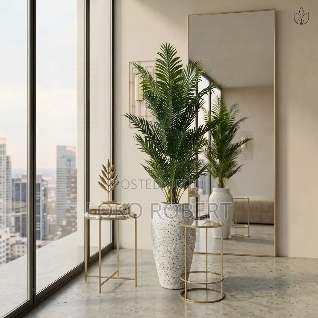 Large Artificial Flower Tree in Gold Abstract Ceramic Floor Vase