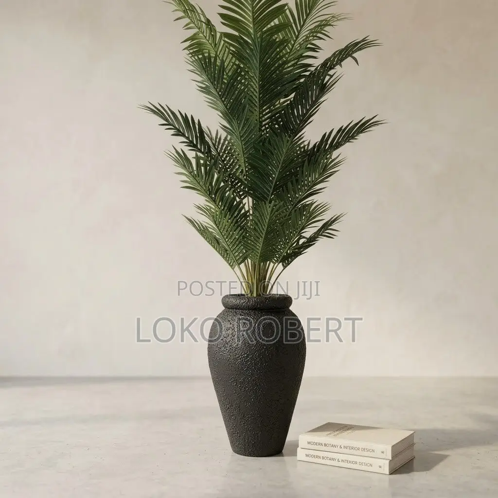 Artificial Flower Vase Autumn Croton in Sculpted Stone-Finish Vase