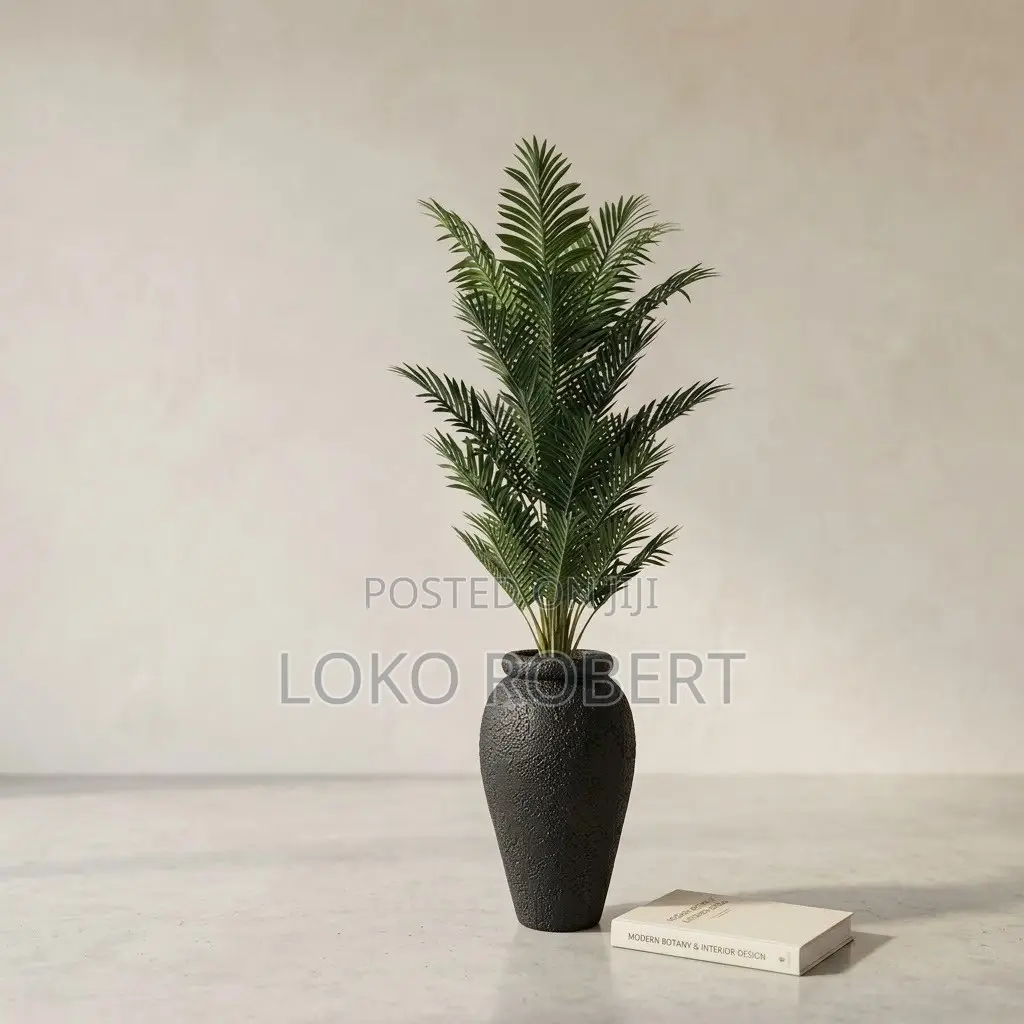 Artificial Flower Vase Autumn Croton in Sculpted Stone-Finish Vase