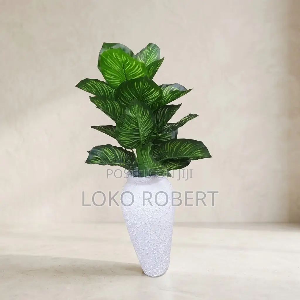Artificial Flower Vase Floor Plant in Ceramic-Look Pot – Modern Decor