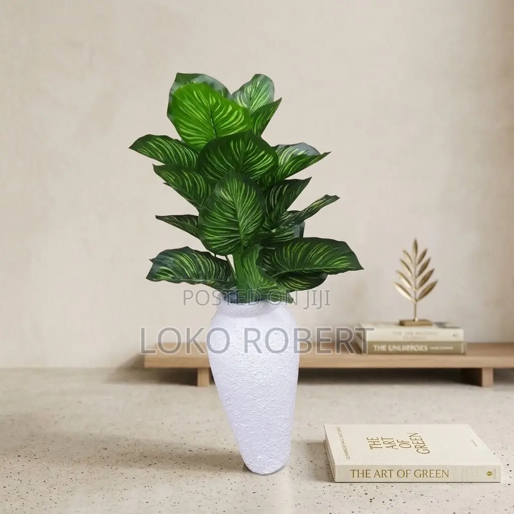 Artificial Flower Vase Floor Plant in Ceramic-Look Pot – Modern Decor