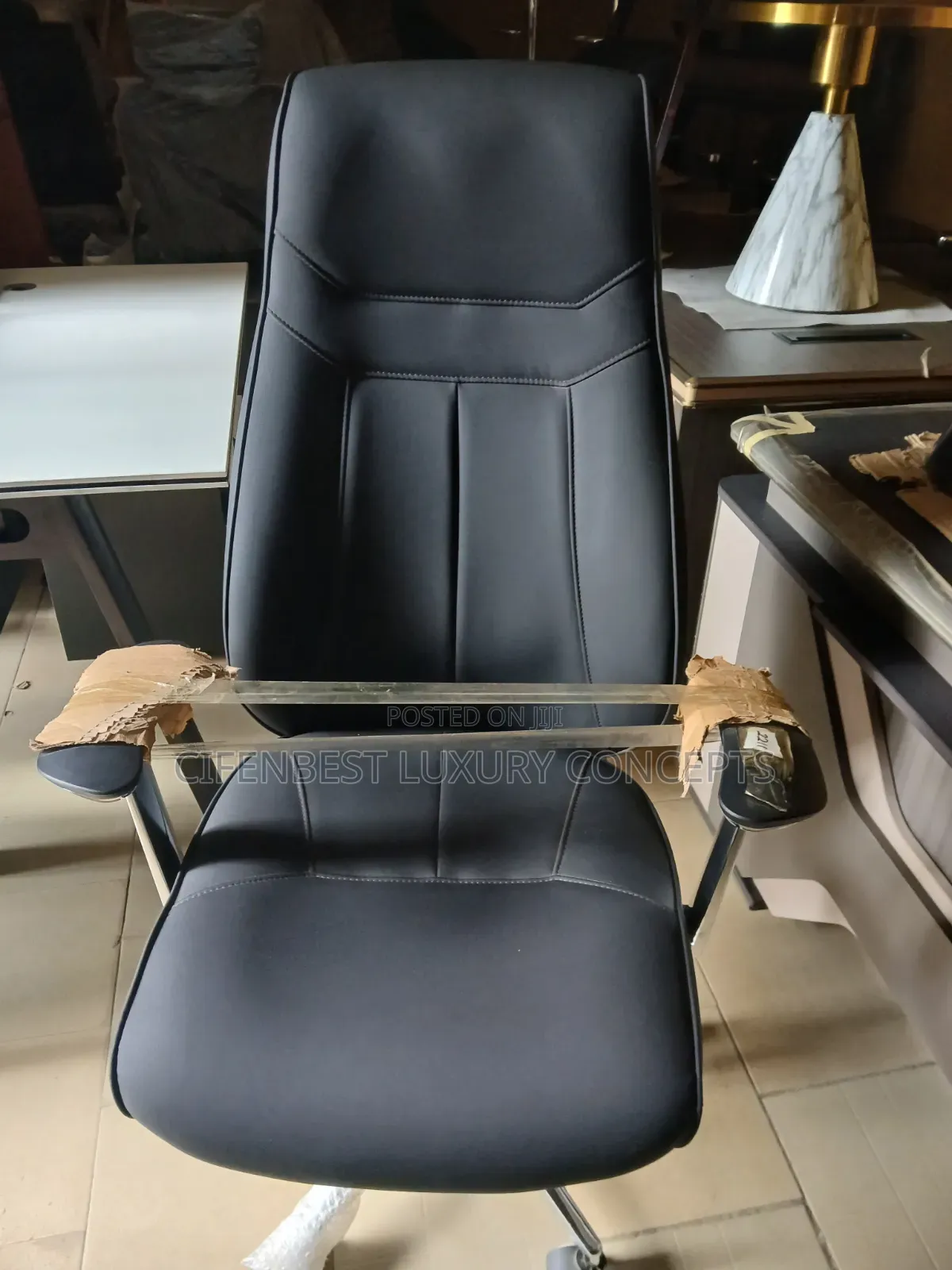 Quality Office Chair in Black Leather Seat and Back