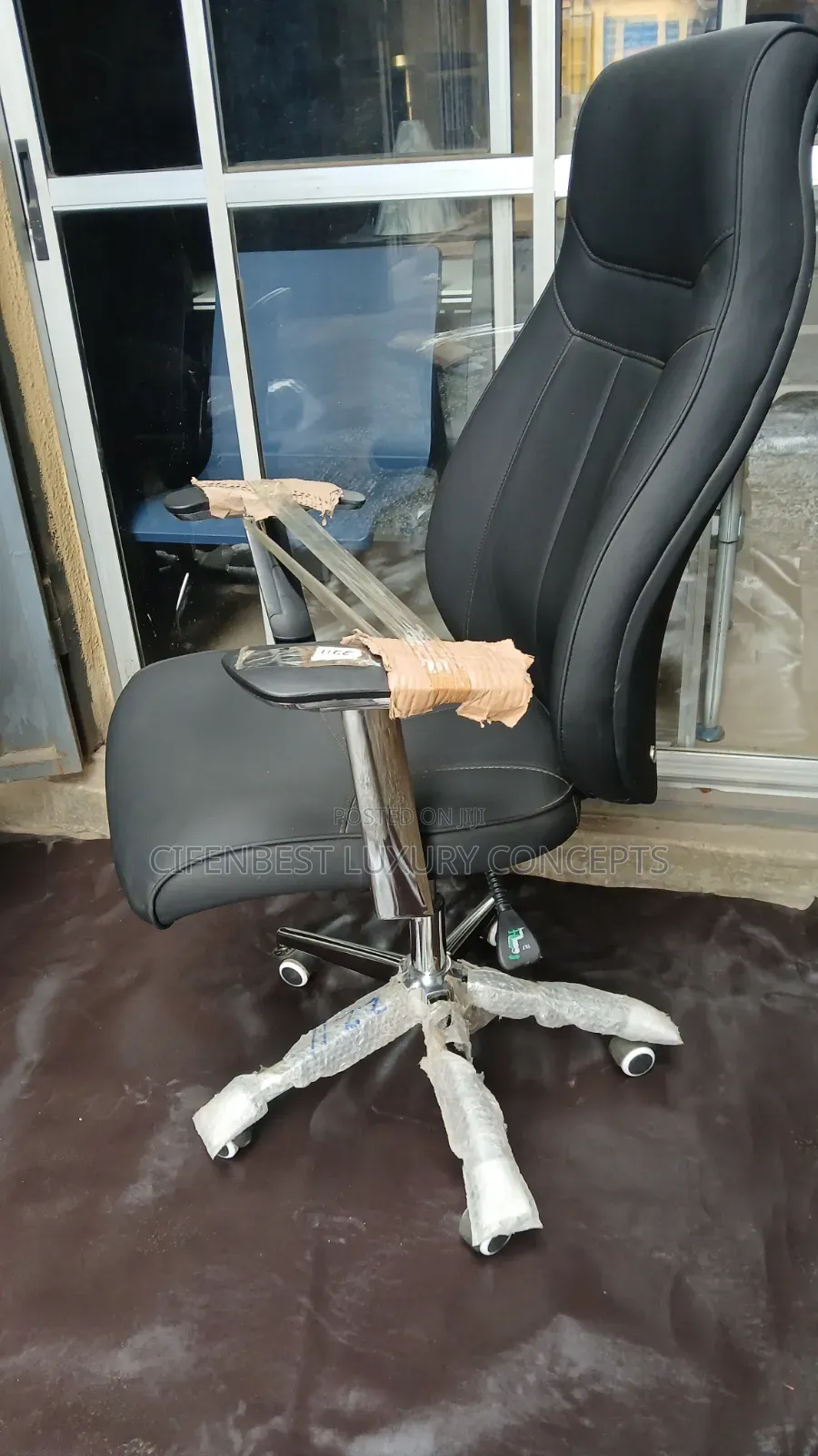 Quality Office Chair in Black Leather Seat and Back