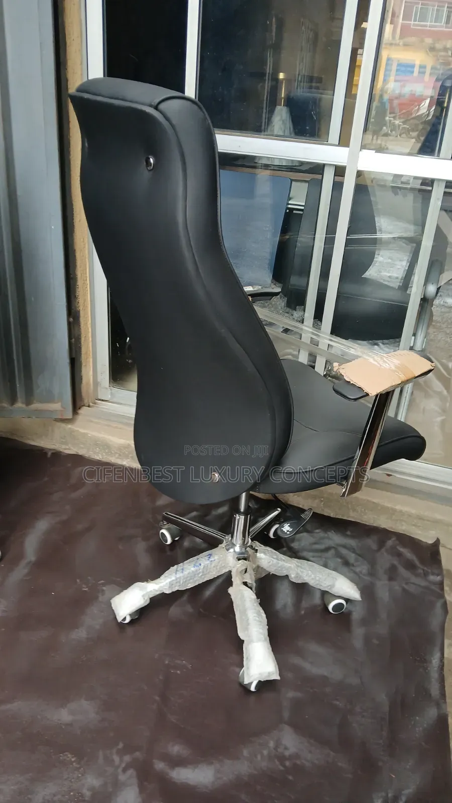 Quality Office Chair in Black Leather Seat and Back