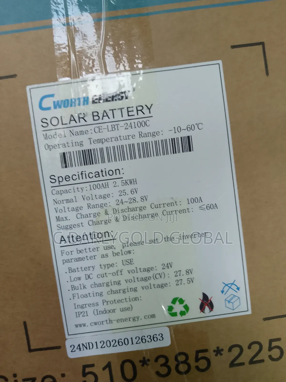 Cworth 2.5kwh 24v(100a) Lithium Ion Battery
