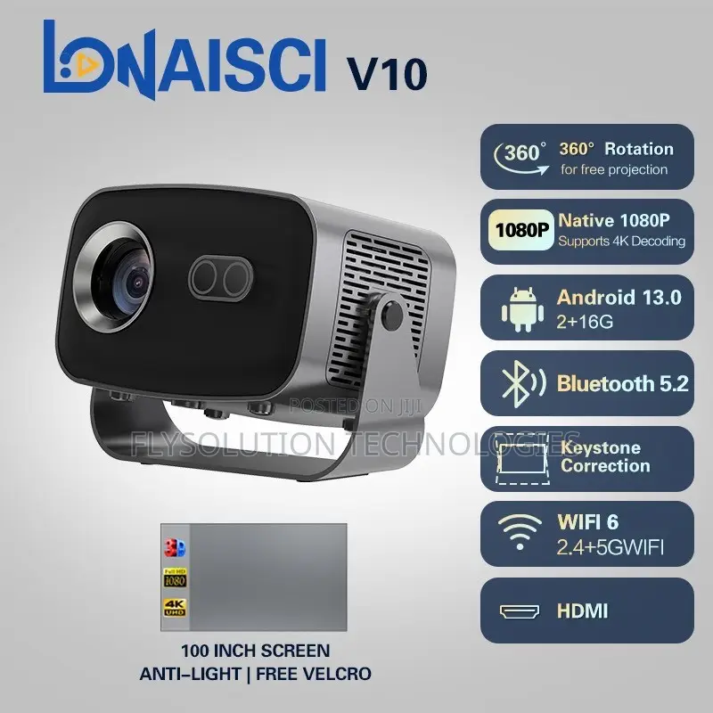 V10 Android Projector Support Wifi/Bluetooth Inbuilt 5w Speaker