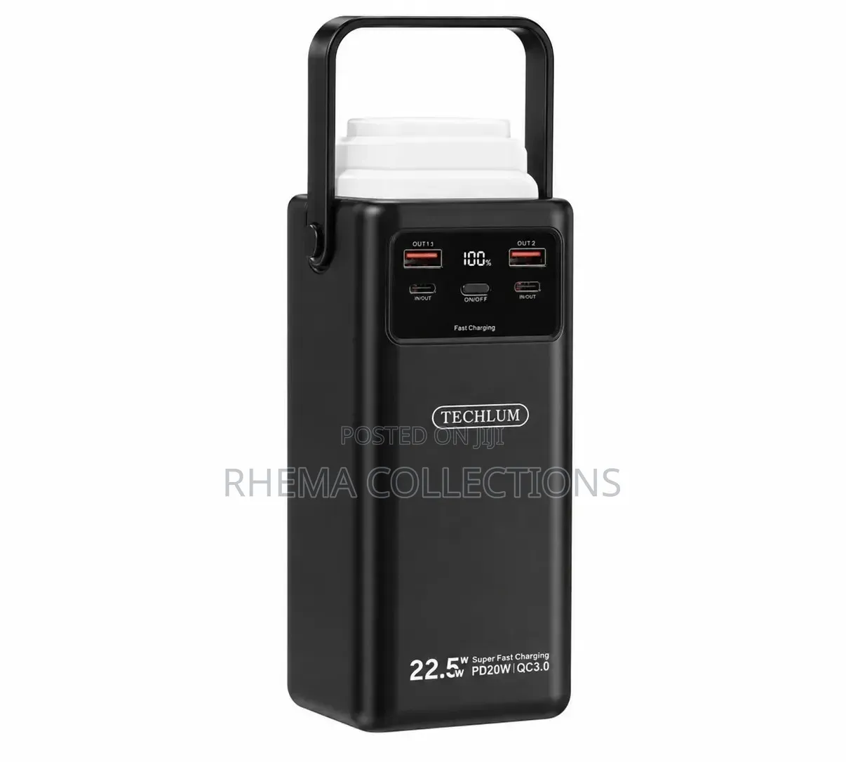 50,000mAh Techlum Power Bank – Fast Charging | 3-in-1 Built-in Cables