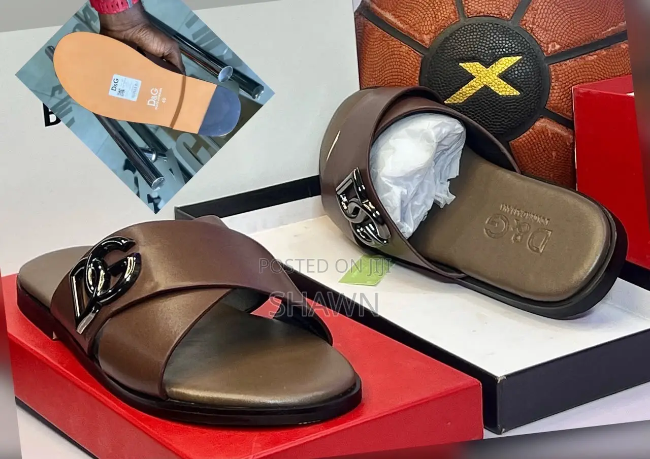 Dolce and Gabbana Leather Cross Slippers