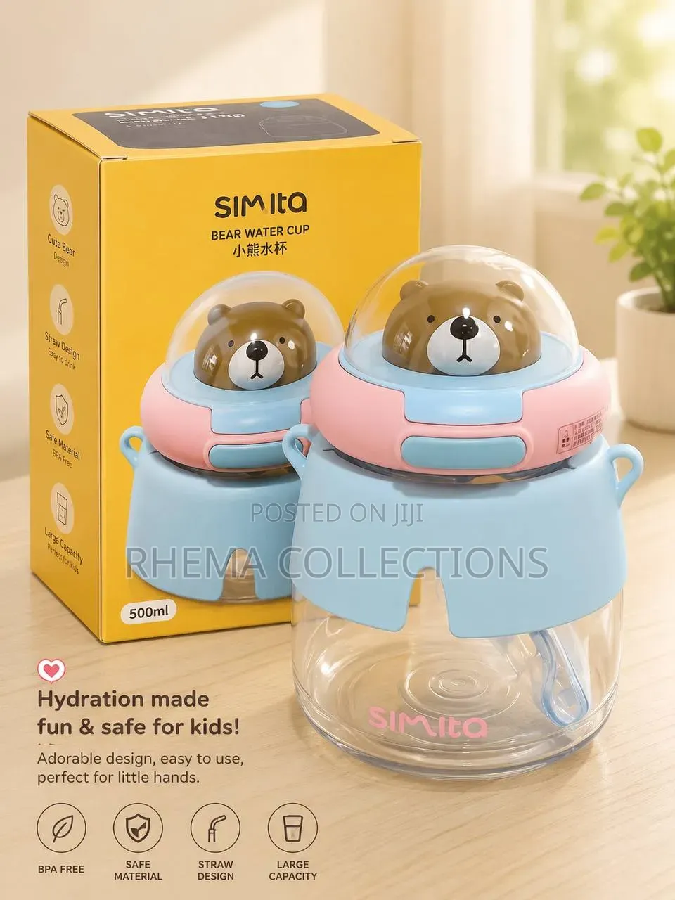 1200ml Quality Strong Bear Character Water Bottle With Straw
