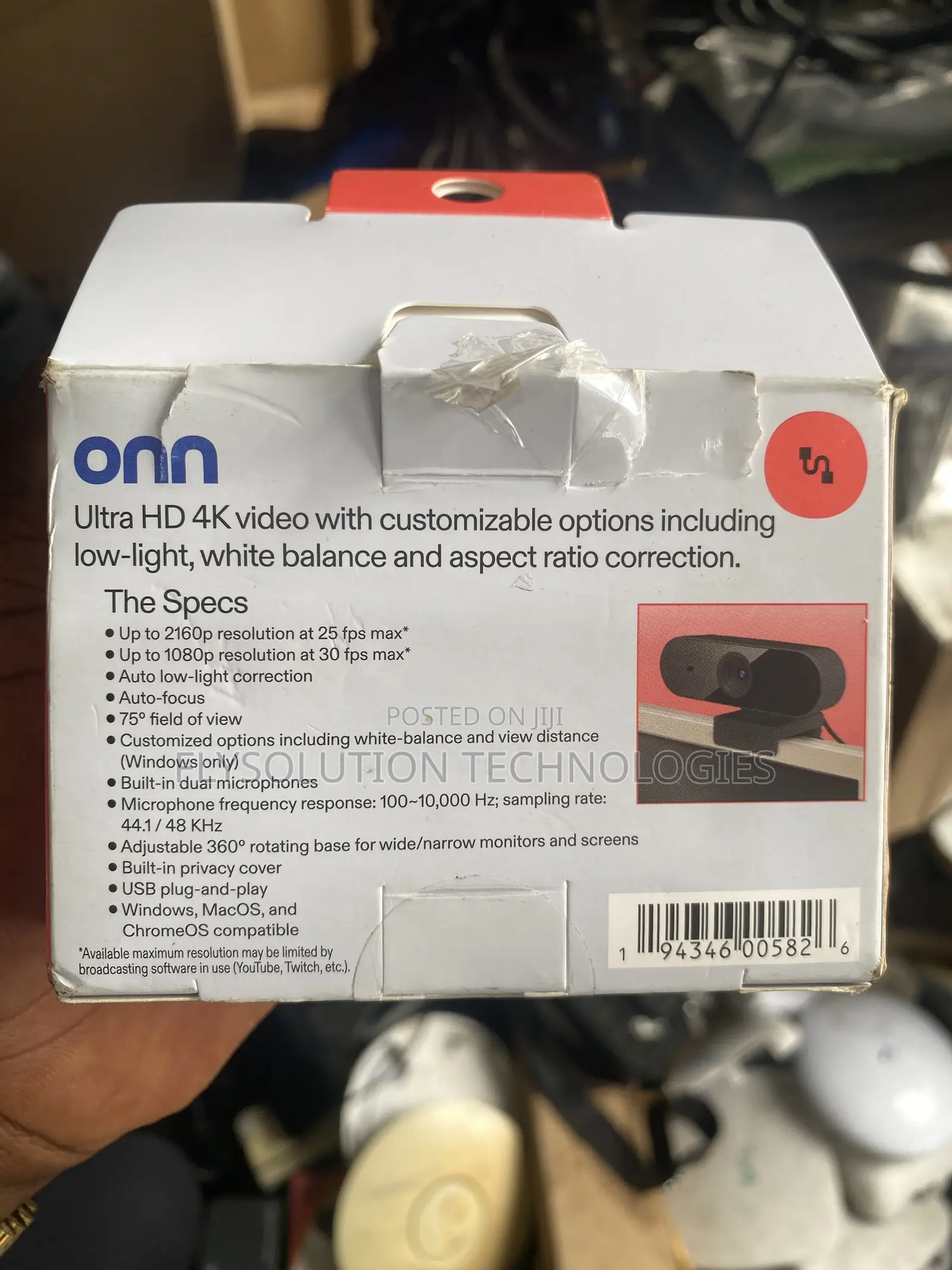 ONN Webcam With Autofocus Swivel Head Built-in Dual Mics
