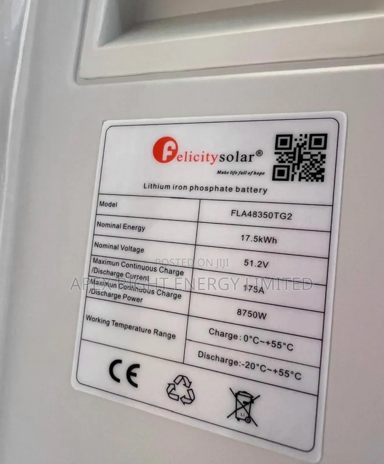 17.5kwh Felicity Lithium Ion Battery 51.2v 350ah 7-Years Warranty