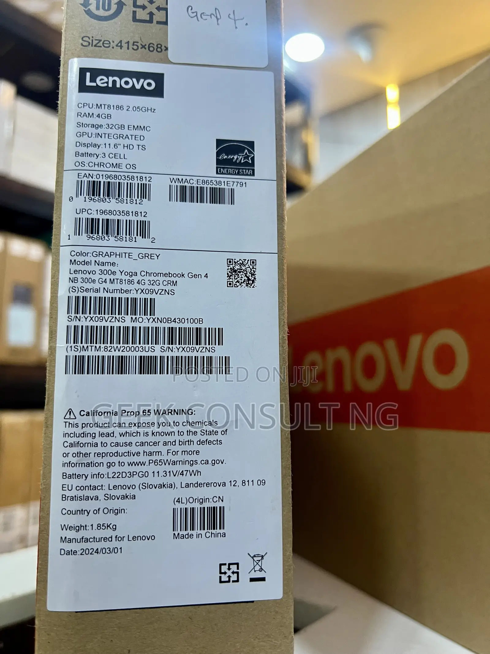 New Laptop Lenovo 300e 4GB Intel Pentium eMMC 32GB