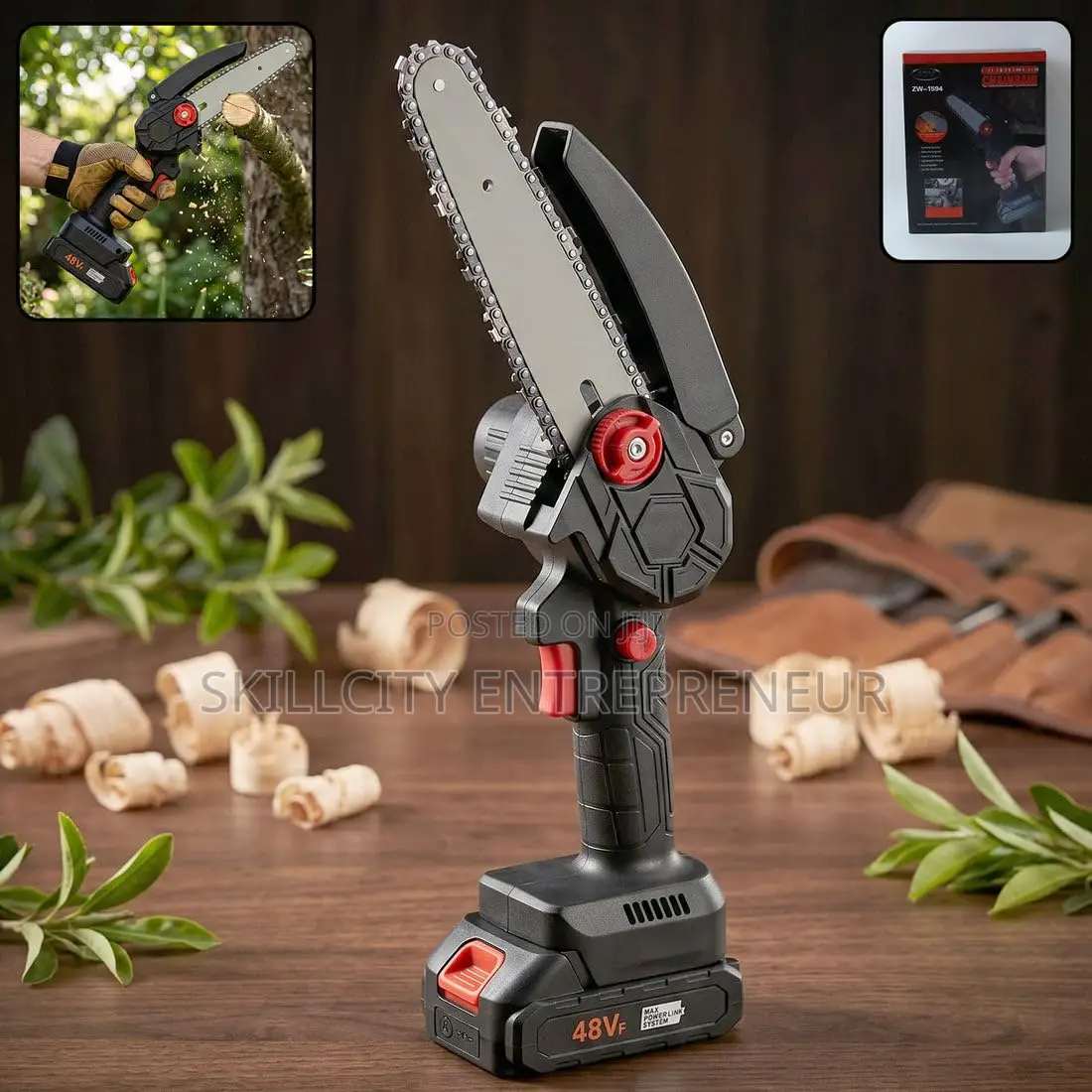 6" Rechargeable Cordless Mini Chainsaw With 1 or 2 48v Battery