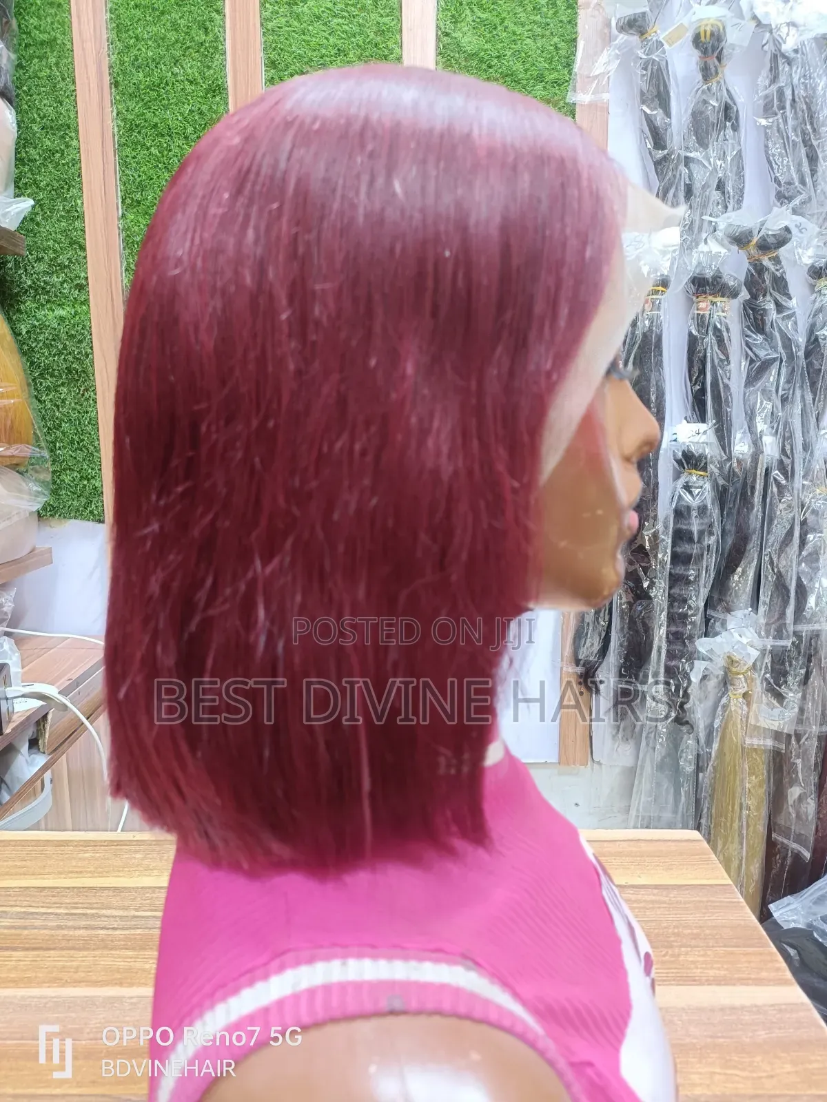 12" 13*4 SDD Bob Wig  Human Hair in Burgundy Colour.