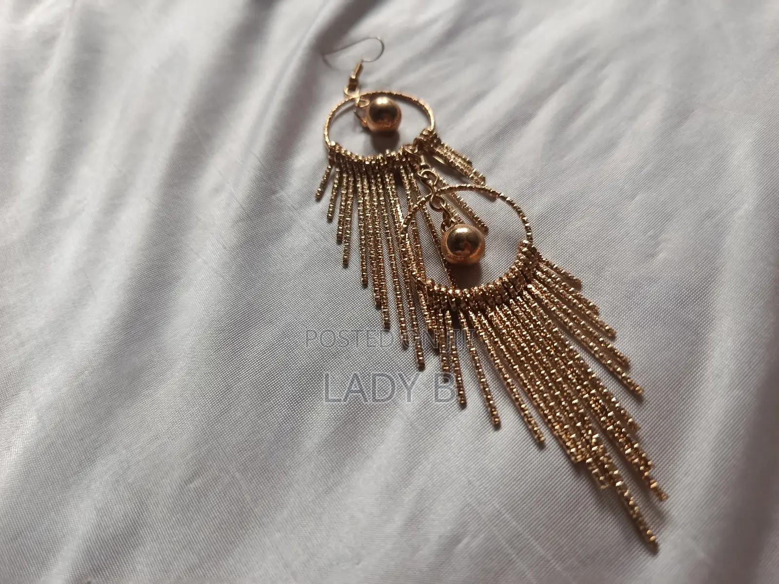 Golden Pearl Dangling Metallic Tassel Earrings