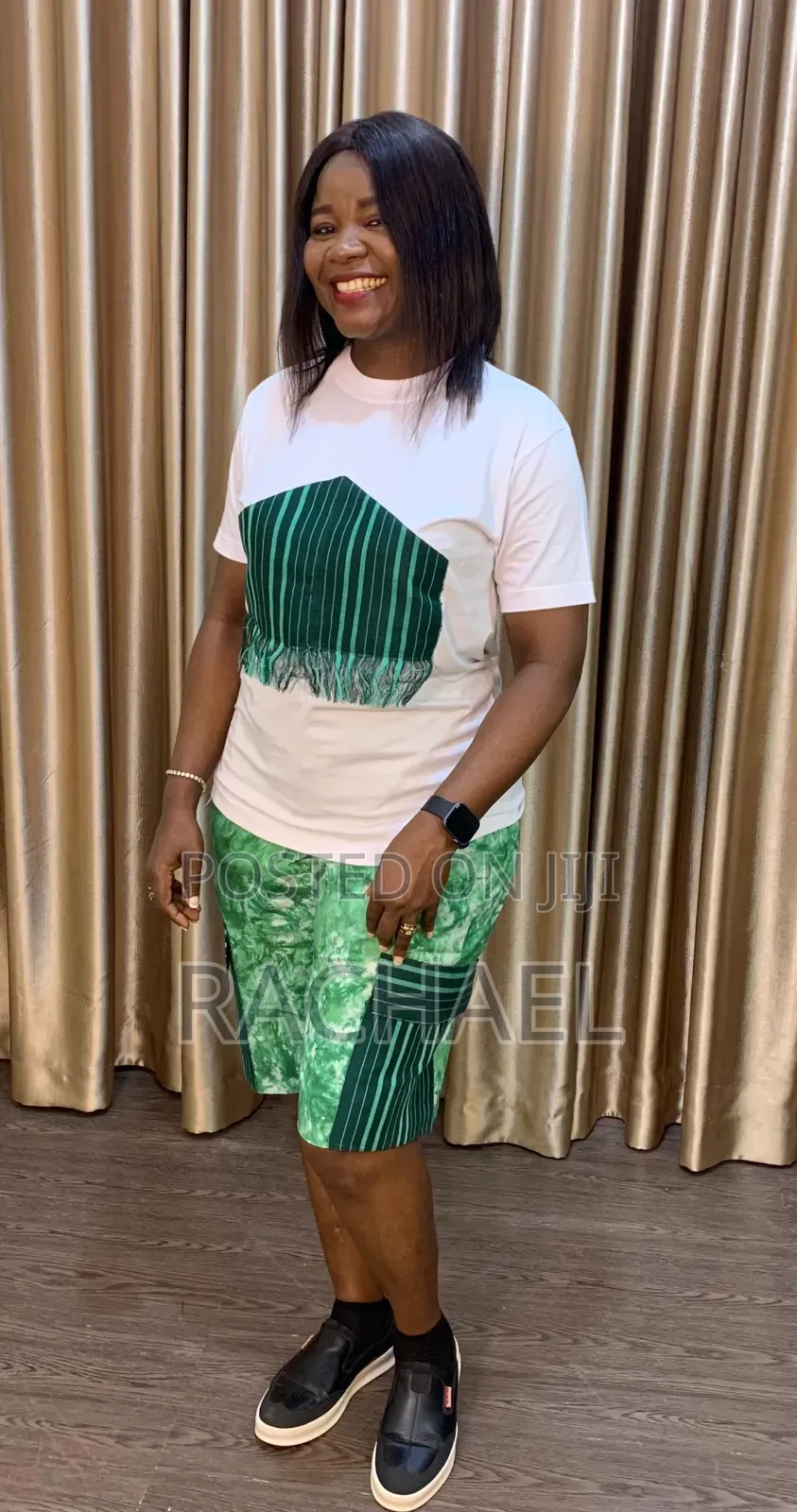 Adire Shorts and Asooke Tee in Lemon