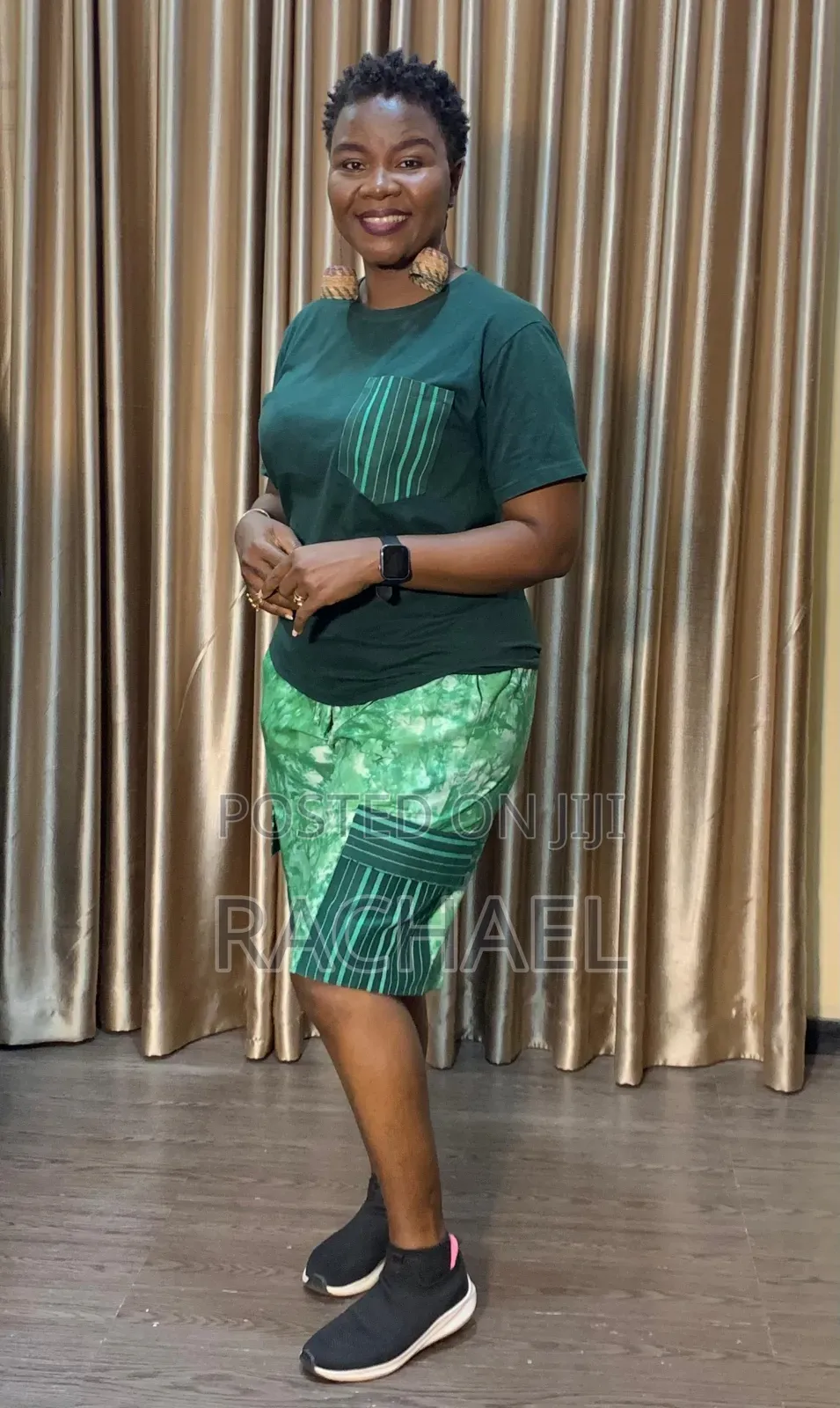 Adire Shorts and Asooke Tee in Lemon