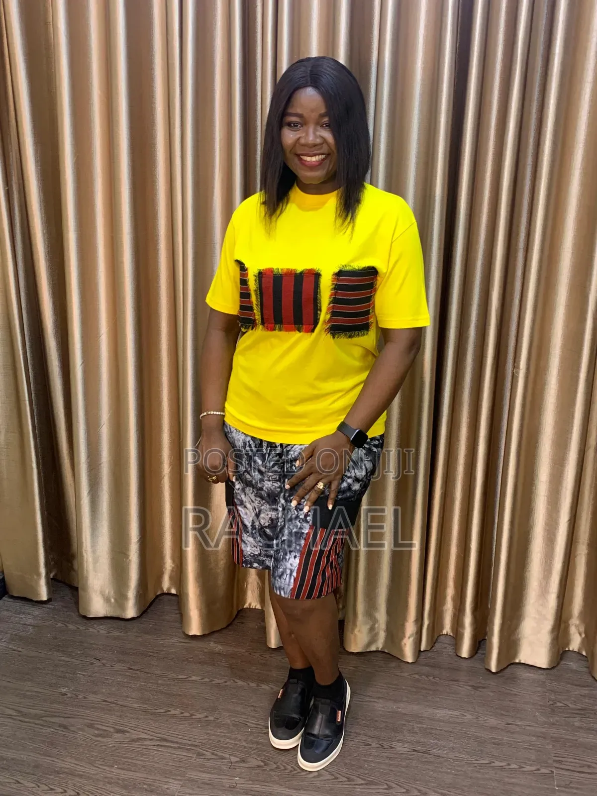 Adire Shorts and Asooke Tee in Black