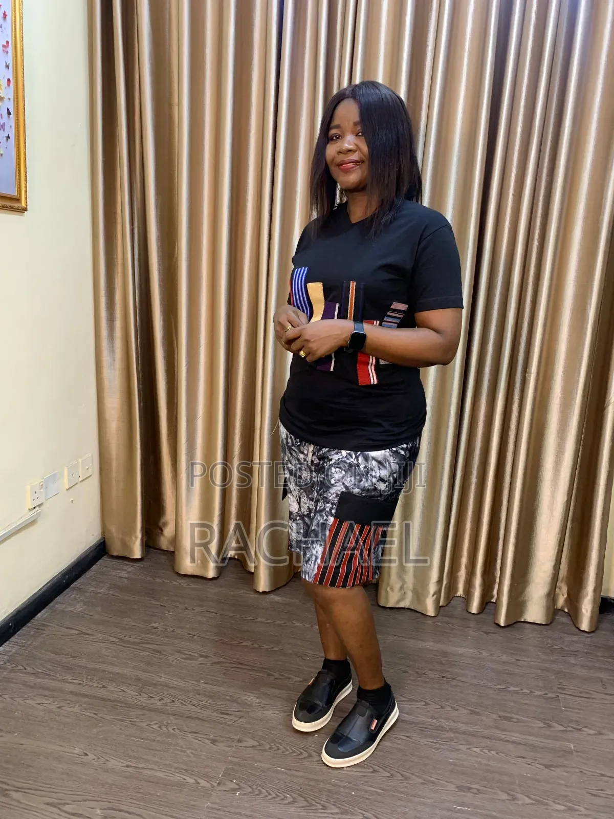 Adire Shorts and Asooke Tee in Black