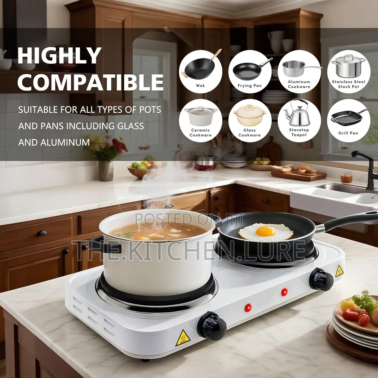 Double Burner Electric Hot Plate -White