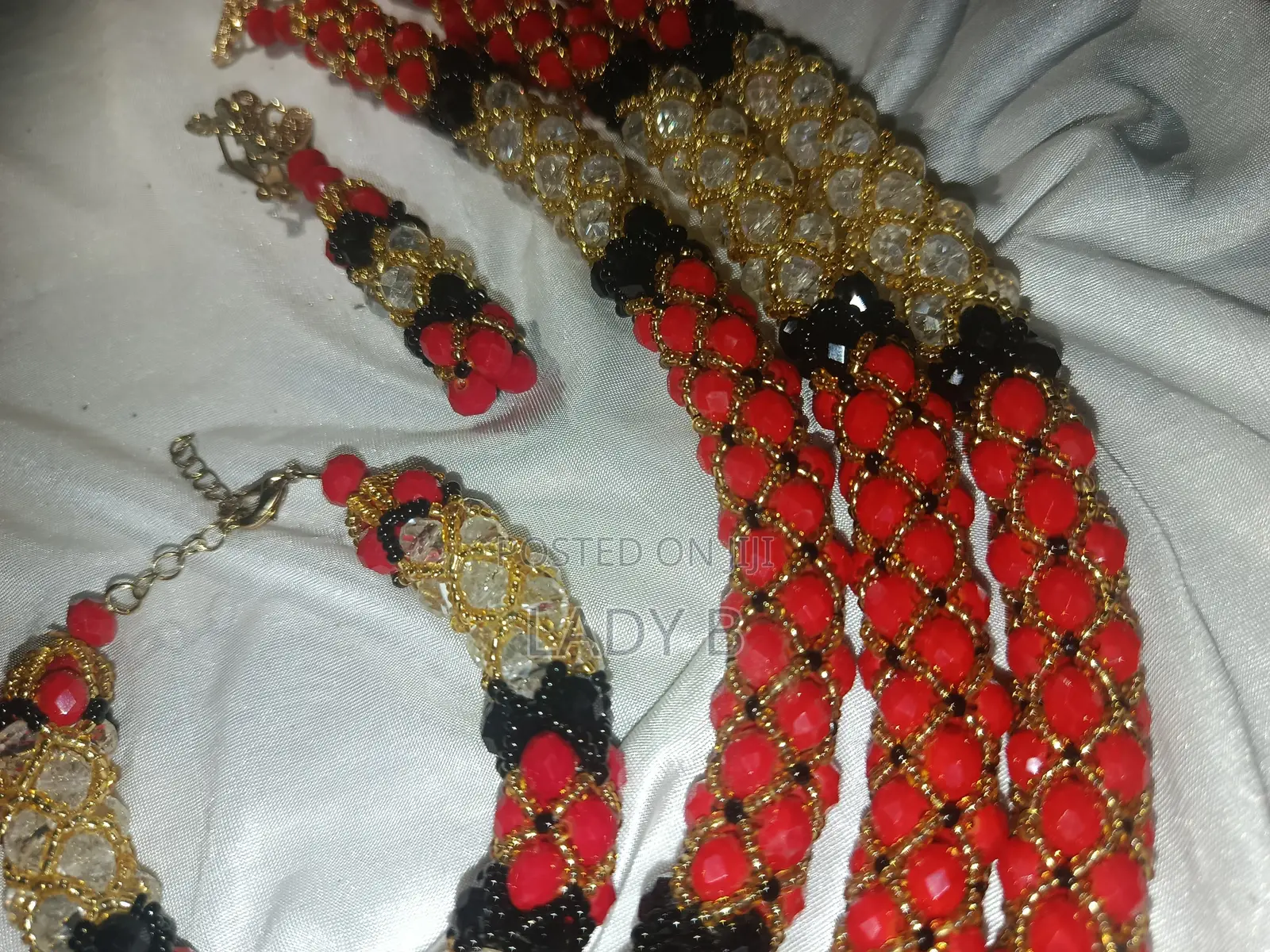 Elegant Royal Red, Crystal and Black Traditional/Bridal Beaded Set