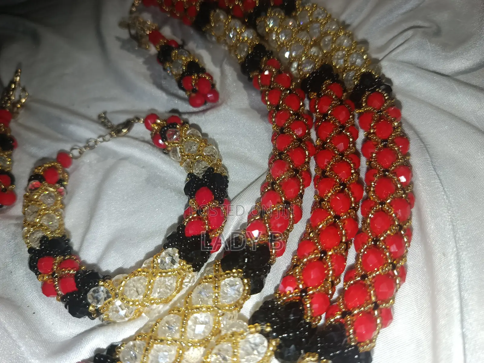 Elegant Royal Red, Crystal and Black Traditional/Bridal Beaded Set