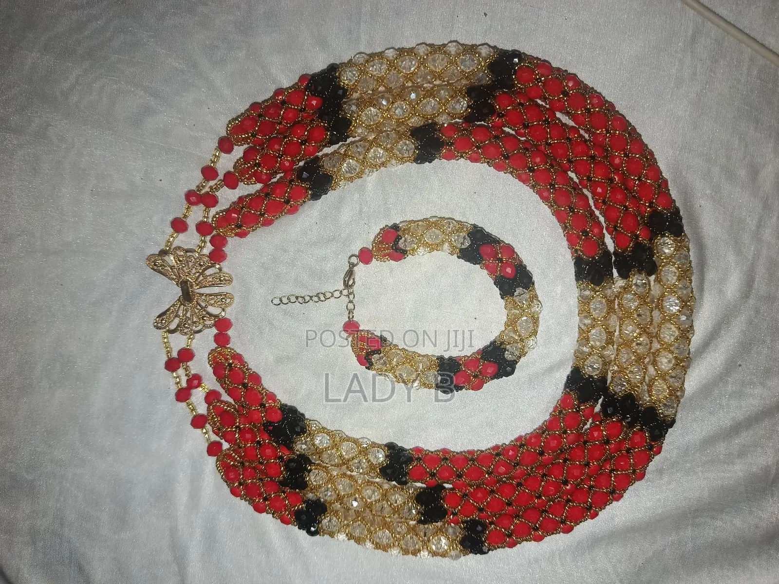 Elegant Royal Red, Crystal and Black Traditional/Bridal Beaded Set