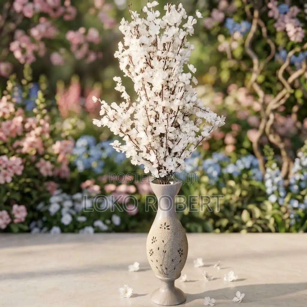 Spring Indoors Artificial Flower Vase Cherry Blossom Arrangement