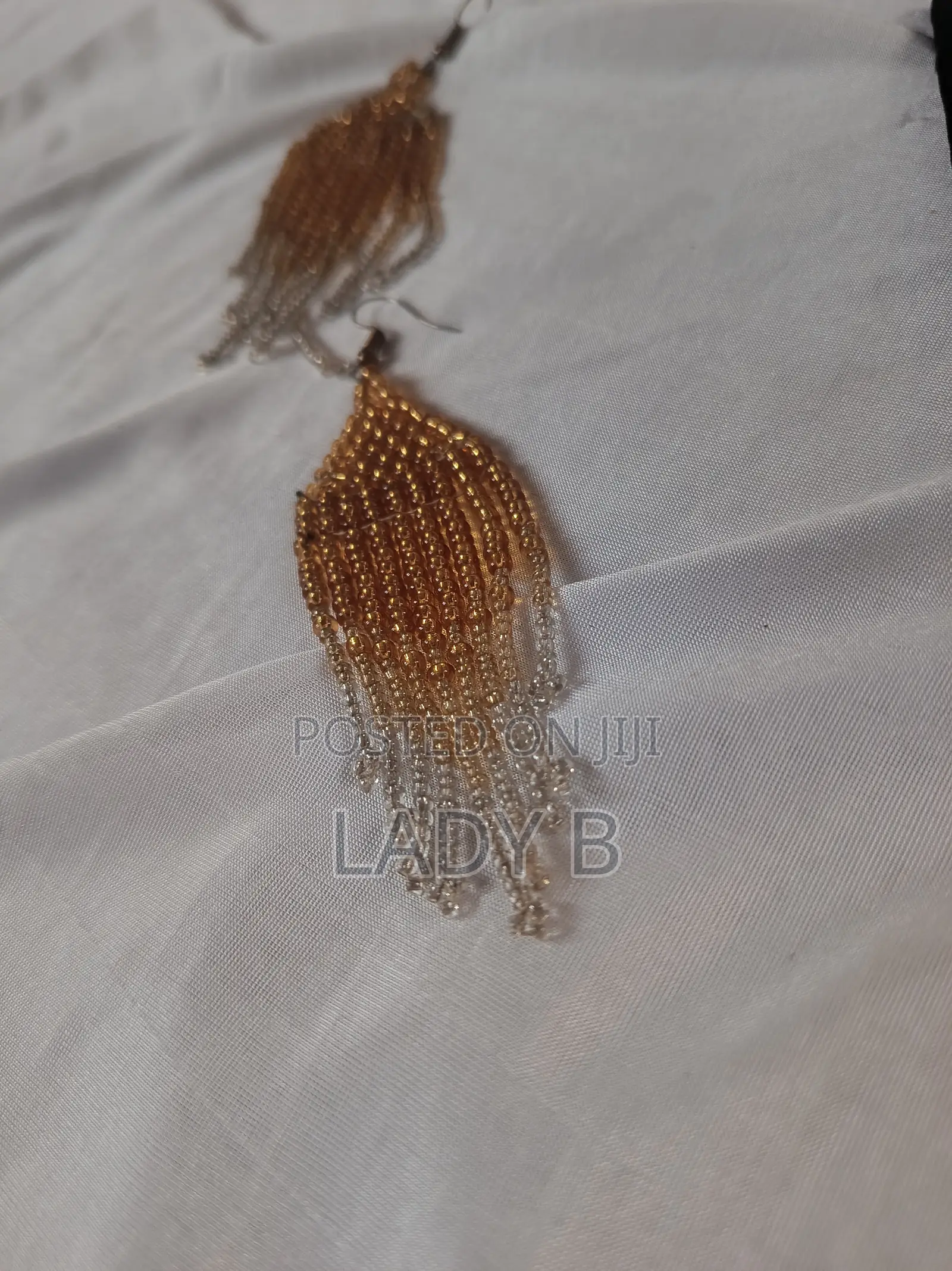 Trendy Dangling Amber-Clear Gradient Beaded Earrings