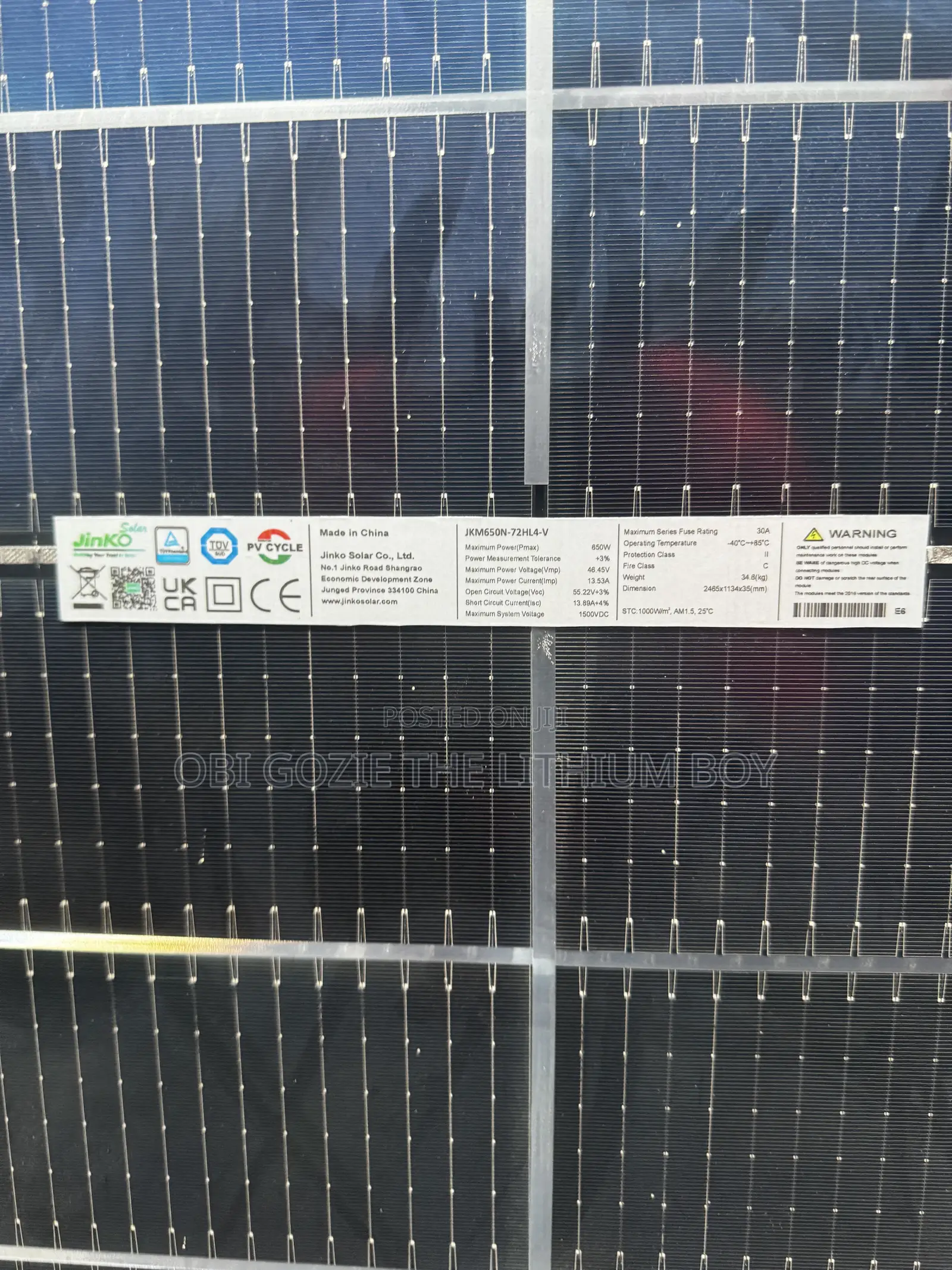 650w Jinko Bifical Solar Panel 0nly Major Distributor in Lagos Alaba